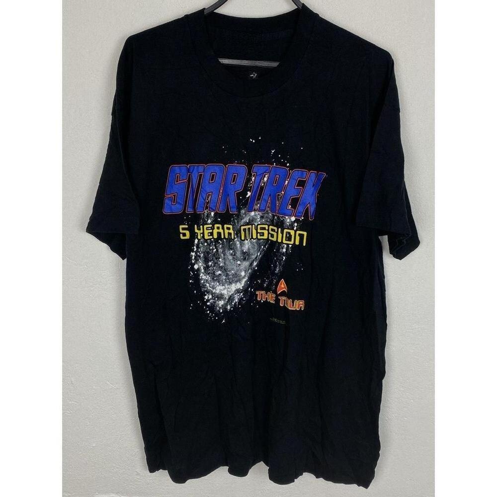 Star Trek 5 Year Mission T-Shirt - Black With Blue And Yellow Graphics